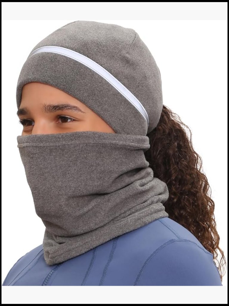 Ponytail Beanie & Neck Warmer Set Reflective Winter Running Hat